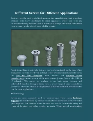 different screws for different applications