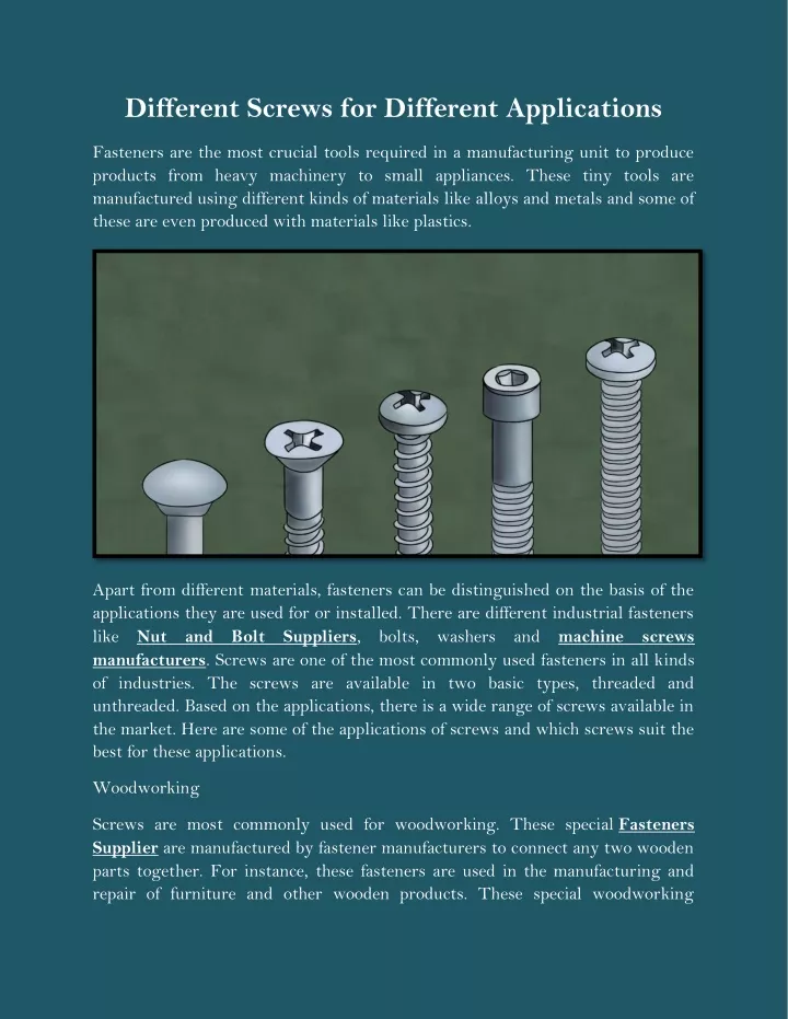different screws for different applications