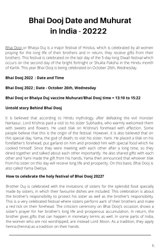 Bhai Dooj Date and Muhurat  in India - 20222