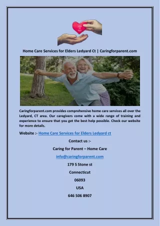 Home Care Services for Elders Ledyard Ct | Caringforparent.com
