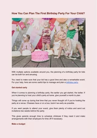 How You Can Plan The First Birthday Party For Your Child