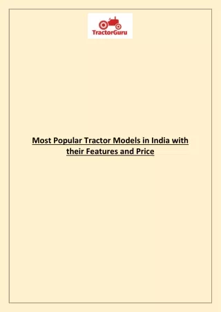 Most Popular Tractor Models in India with their Features and Price