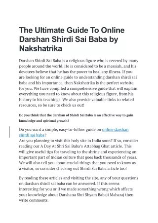 the ultimate guide to online darshan shirdi