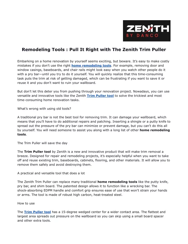 remodeling tools pull it right with the zenith