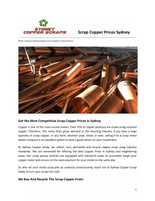 Scrap Copper Prices Sydney