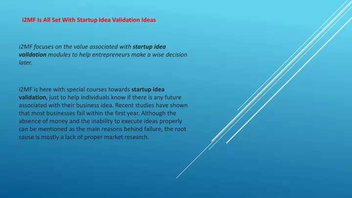 i2mf is all set with startup idea validation ideas