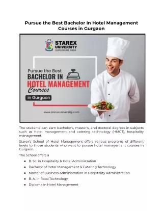 Best Bachelor in Hotel Management Courses in Gurgaon