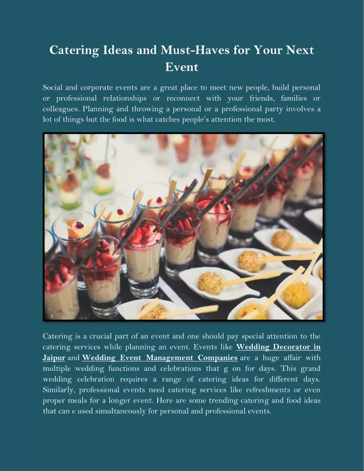 catering ideas and must haves for your next event