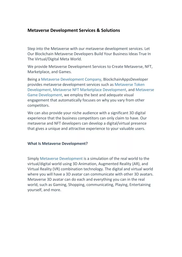 metaverse development services solutions