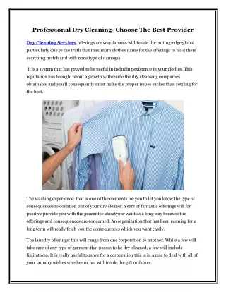 Professional Dry Cleaning- Choose The Best Provider