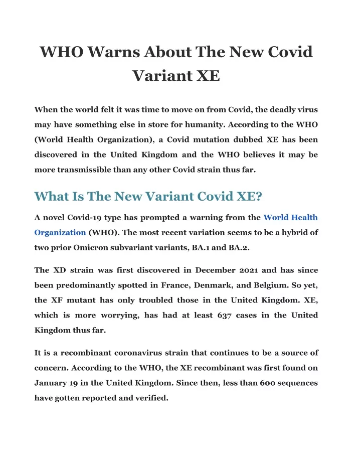 who warns about the new covid variant xe