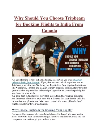 Why Should You Choose Tripbeam for Booking Flights to India From Canada