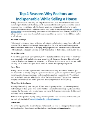 Top 4 Reasons Why Realtors are Indispensable While Selling a House