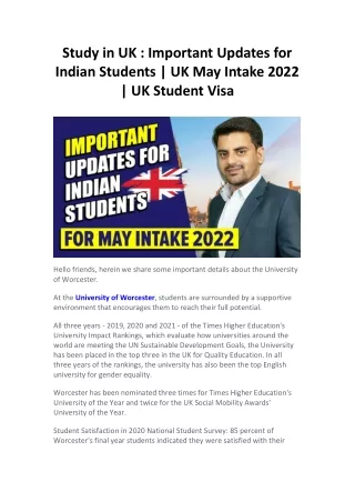 Study in UK  Important Updates for Indian Students  UK May Intake 2022  UK Student Visa
