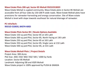 Wave Estate Plots Rates, Wave Mohali Map 95O1O318OO