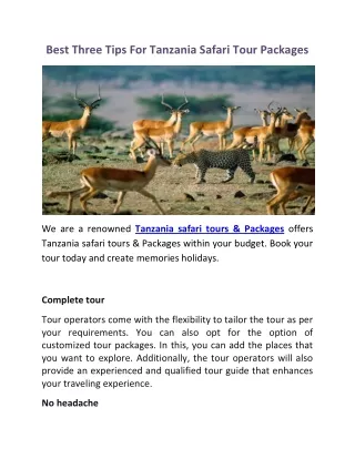 Best Three Tips For Tanzania Safari Tour Packages