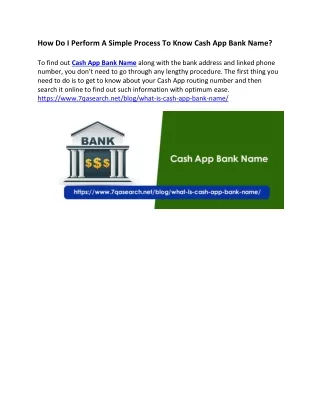 How Do I Perform A Simple Process To Know Cash App Bank Name?