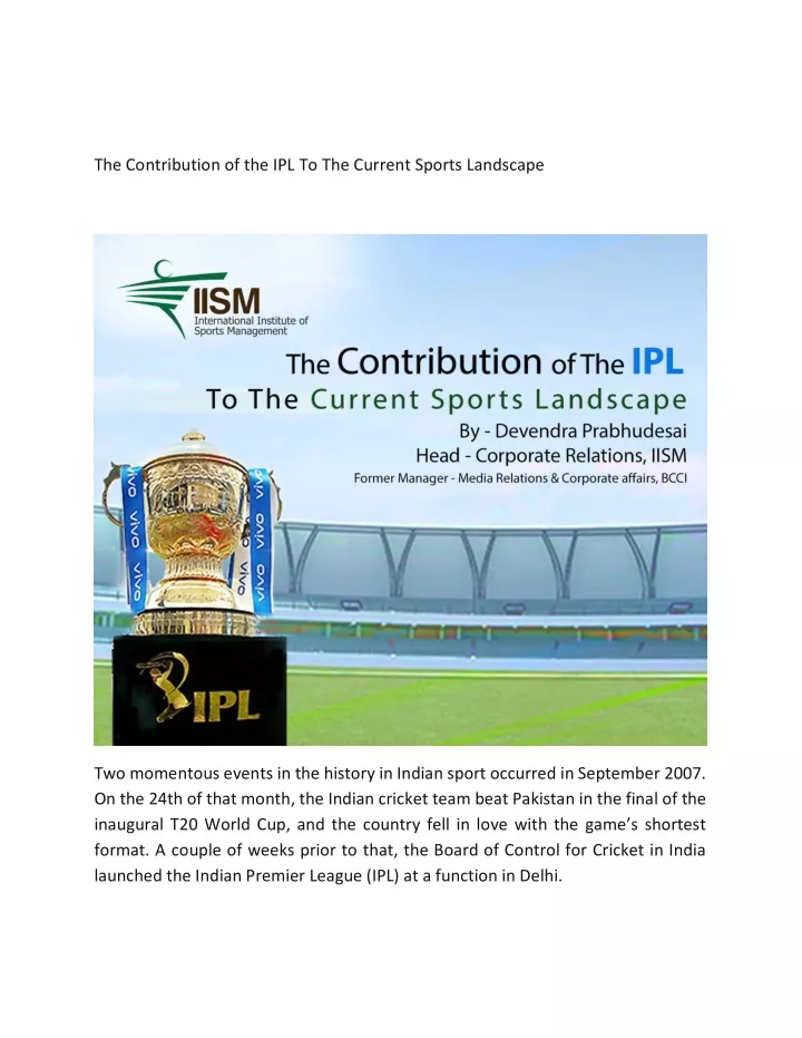 the contribution of the ipl to the current sports