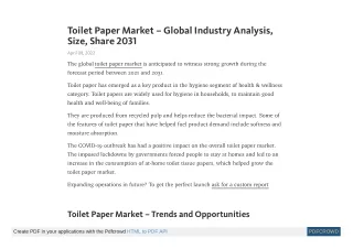 Toilet Paper Market Demand and Research Insights by 2026