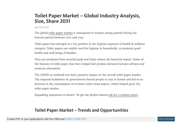 toilet paper market global industry analysis size