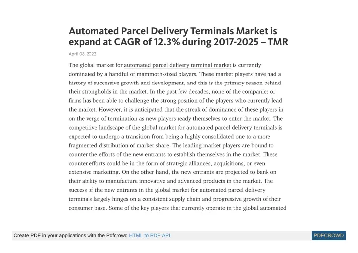 automated parcel delivery terminals market