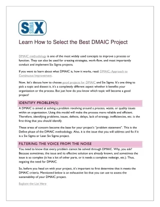 The DMAIC Process and How to Choose a Good Project