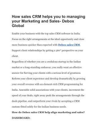 How sales CRM helps you to managing your Marketing and Sales-Sarvottam School