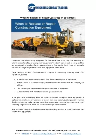 When to Replace or Repair Construction Equipment
