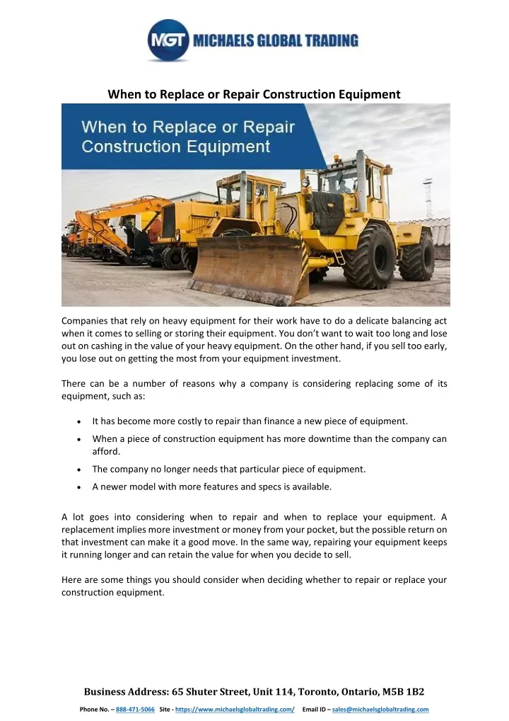 when to replace or repair construction equipment