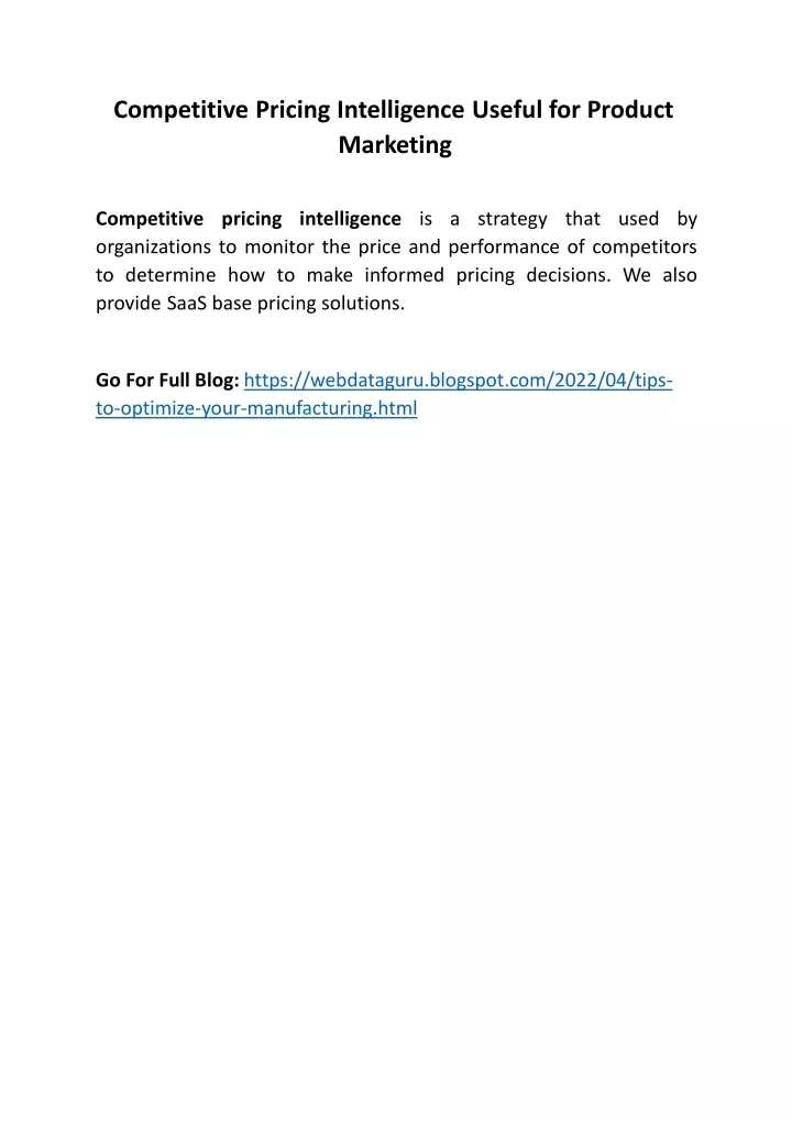 competitive pricing intelligence useful
