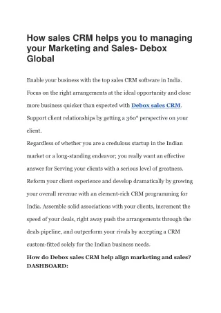 How sales CRM helps you to manage your Marketing and Sales – Debox Global
