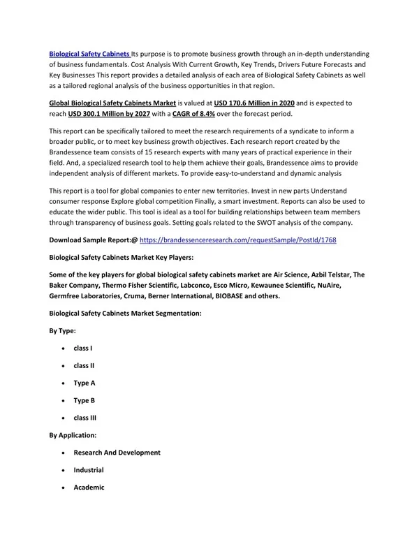 Biological Safety Cabinets Market Size, Share, Trends, Opportunities, Growth | I