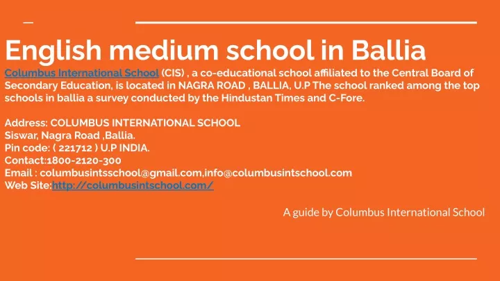 english medium school in ballia columbus