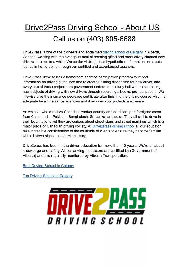 drive2pass driving school about us call