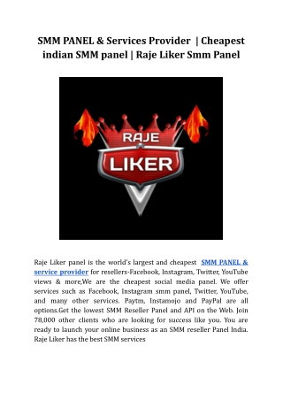 SMM PANEL & Services Provider  | Cheapest indian SMM panel | Raje Liker Smm Pane