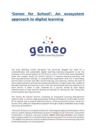 ‘Geneo for School’_ An ecosystem approach to digital learning