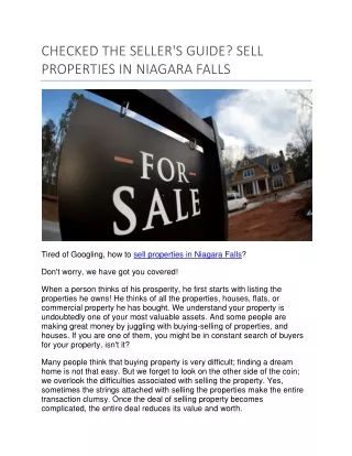 CHECKED THE SELLER'S GUIDE-SELL PROPERTIES IN NIAGARA FALLS
