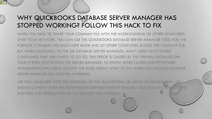 why quickbooks database server manager has stopped working follow this hack to fix