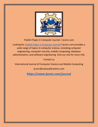 publish paper in computer journal ijcsmc com