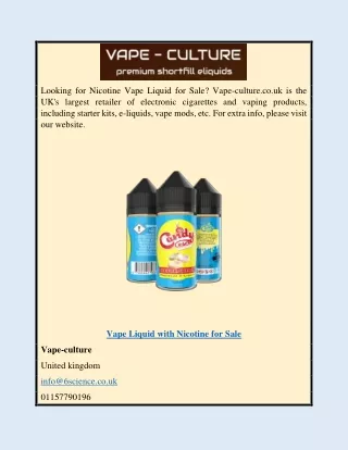 Vape Liquid With Nicotine for Sale | Vape-culture.co.uk