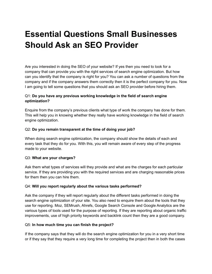 essential questions small businesses should