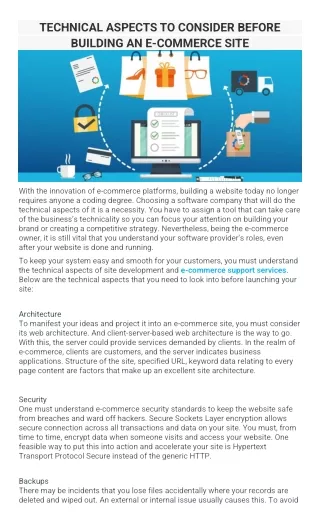 technical aspects to consider before building