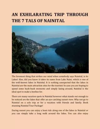 AN EXHILARATING TRIP THROUGH THE 7 TALS OF NAINITAL