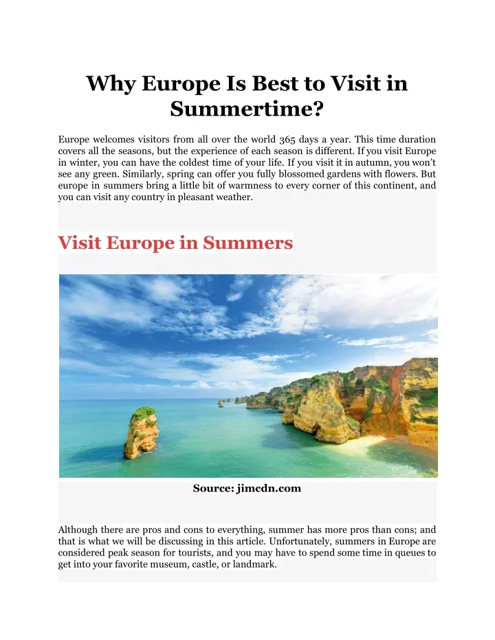 why europe is best to visit in summertime