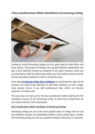 3 Key Considerations While Installation of Armstrong Ceiling