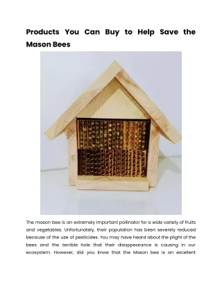 Products You Can Buy to Help Save the Mason Bees
