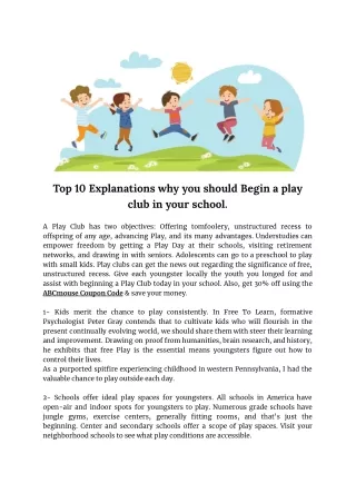 Top 10 Explanations why you should Begin a play club in your school