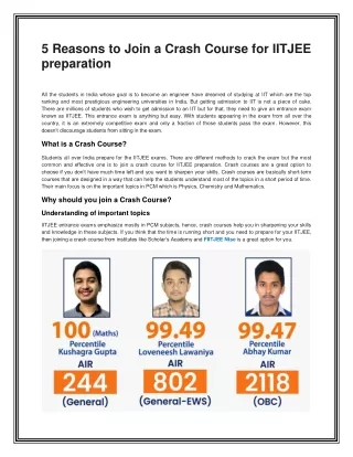 5 Reasons to Join a Crash Course for IITJEE preparation