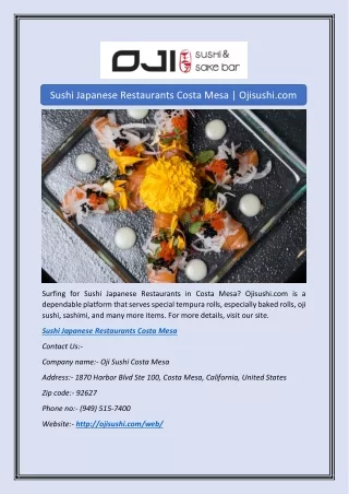 Sushi Japanese Restaurants Costa Mesa | Ojisushi.com