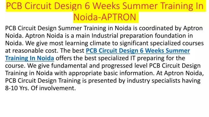 pcb circuit design 6 weeks summer training